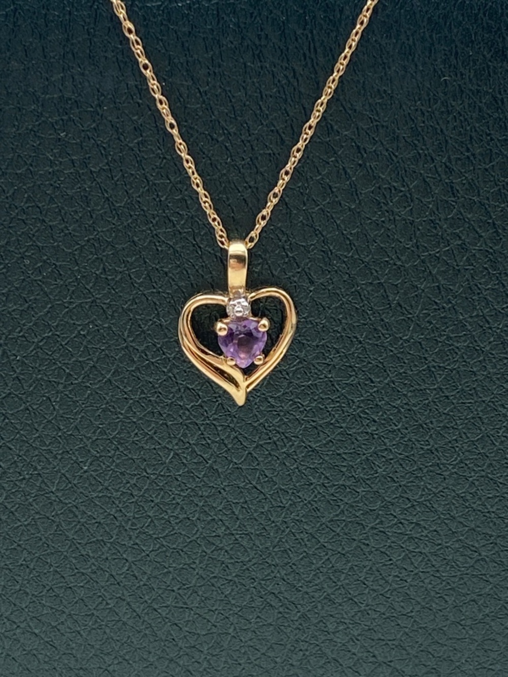 Solid 10K Amethyst Heart Yellow Gold Pendant & Solid 10k Chain Vintage Necklace
